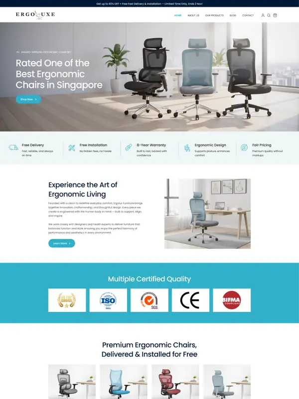 Giao diện trang chủ Ergolux Furniture