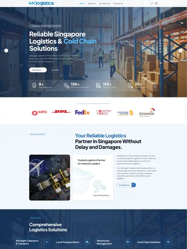 Giao diện trang chủ MK Logistics